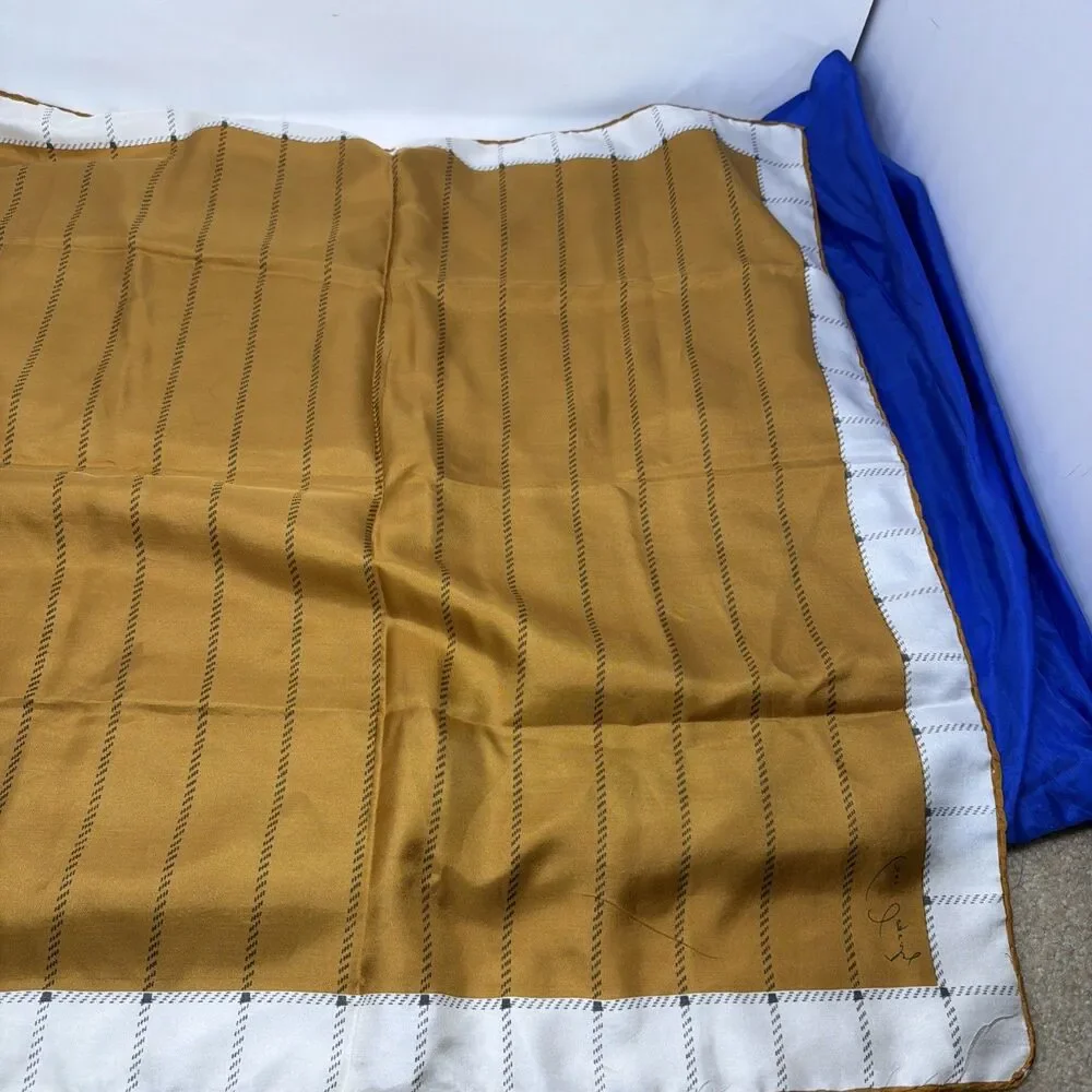 Vintage Anne Fogarty Silk Scarf Brown White Squares 27”X 26.5”
